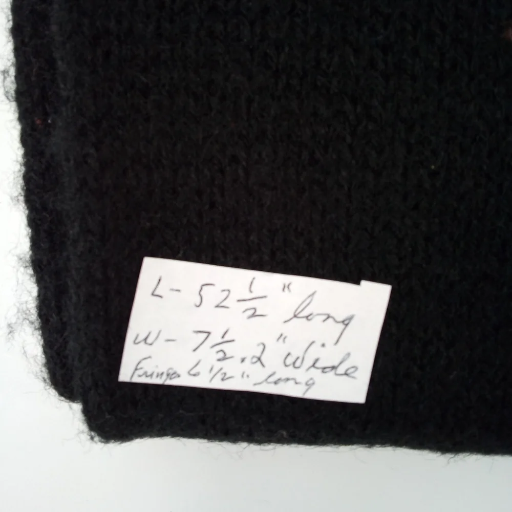 Vintage Wool Black Fringe Neck Scarf